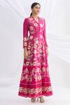 Nachiket Barve_Pink Chanderi Silk Mandarin Collar Anarkali Set_Online_at_Aza_Fashions