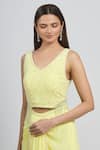 Shop_ARPAN VOHRA_Yellow Geargette V Neck Pre-draped Saree _Online_at_Aza_Fashions