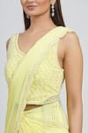 ARPAN VOHRA_Yellow Geargette V Neck Pre-draped Saree _at_Aza_Fashions