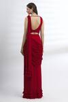 Shop_Arpan Vohra_Maroon Geargette Scoop Neck Pre-draped Saree _at_Aza_Fashions