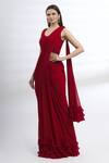 Buy_Arpan Vohra_Maroon Geargette Scoop Neck Pre-draped Saree _Online_at_Aza_Fashions