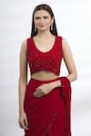 Shop_Arpan Vohra_Maroon Geargette Scoop Neck Pre-draped Saree _Online_at_Aza_Fashions