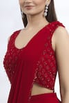 Arpan Vohra_Maroon Geargette Scoop Neck Pre-draped Saree _at_Aza_Fashions