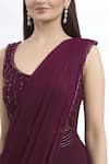 Arpan Vohra_Purple Geargette Scoop Neck Pre-draped Saree _at_Aza_Fashions