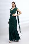 Buy_Arpan Vohra_Green Geargette Scoop Neck Pre-draped Saree _at_Aza_Fashions