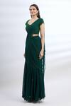 Buy_Arpan Vohra_Green Geargette Scoop Neck Pre-draped Saree _Online_at_Aza_Fashions