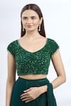 Shop_Arpan Vohra_Green Geargette Scoop Neck Pre-draped Saree _Online_at_Aza_Fashions