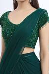 Arpan Vohra_Green Geargette Scoop Neck Pre-draped Saree _at_Aza_Fashions