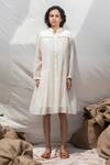 Shop_Dhaari_White 50% Silk Handwoven Dress With Inner _at_Aza_Fashions