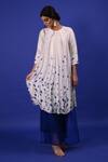 Rimi Nayak_White Modal, Satin Embroidery Round Neck Clitoria Flower Print Tunic _Online_at_Aza_Fashions