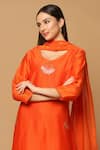 Shop_Two Sisters By Gyans_Orange Cotton Chanderi Embroidery Mukaish Work V Straight Kurta Set _Online_at_Aza_Fashions