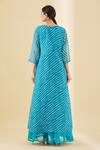 Shop_Aryavir Malhotra_Blue Pure Muslin Print Leheriya Round Jacket And Kurta Set_at_Aza_Fashions