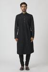 Buy_Aryavir Malhotra_Black Cotton Silk Embroidered Kurta Set_Online_at_Aza_Fashions