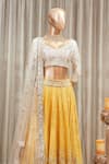 Abhinav Mishra_Yellow Raw Silk Leaf Neck Embroidered Lehenga Set _Online_at_Aza_Fashions