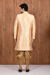 Shop_Aryavir Malhotra_Peach Jacquard Silk Woven Leaf Motifs Sherwani Set _at_Aza_Fashions