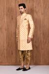 Buy_Aryavir Malhotra_Peach Jacquard Silk Woven Leaf Motifs Sherwani Set _Online_at_Aza_Fashions