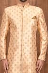 Shop_Aryavir Malhotra_Peach Jacquard Silk Woven Leaf Motifs Sherwani Set _Online_at_Aza_Fashions