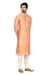 Buy_Aryavir Malhotra_Peach Chanderi Embroidered Kurta Set_Online_at_Aza_Fashions