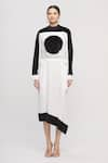 Buy_I am Trouble by KC_White Round Panelled Asymmetric Colorblock Dress _Online_at_Aza_Fashions