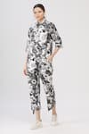 Buy_I am Trouble by KC_Black Shirt Collar Floral Print Pant Set _at_Aza_Fashions