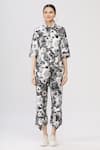 I am Trouble by KC_Black Shirt Collar Floral Print Pant Set _Online_at_Aza_Fashions