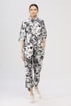 Buy_I am Trouble by KC_Black Shirt Collar Floral Print Pant Set _Online_at_Aza_Fashions