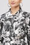 I am Trouble by KC_Black Shirt Collar Floral Print Top _at_Aza_Fashions