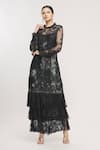 Buy_Kartikeya India_Black Round Floral Lace Layered Maxi Dress _at_Aza_Fashions