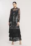 Buy_Kartikeya India_Black Round Floral Lace Layered Maxi Dress _Online_at_Aza_Fashions