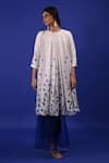 Shop_Rimi Nayak_White Modal, Satin Embroidery Round Neck Clitoria Flower Print Tunic _Online_at_Aza_Fashions