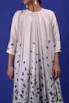 Rimi Nayak_White Modal, Satin Embroidery Round Neck Clitoria Flower Print Tunic _at_Aza_Fashions