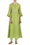 Buy_Latha Puttanna_Green Chanderi Zari Work Round Neck Flared Cutout Back Kurta With Pant _at_Aza_Fashions