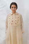 Dhaari_Beige Cotton Silk Embroidered Kantha Collared Neck Yoke Kurta _Online_at_Aza_Fashions