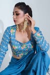 Buy_suruchi parakh_Blue Georgette Crepe And Tussar Silk Lining Shantoon Pre-draped Pant Saree Set_Online_at_Aza_Fashions