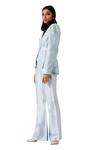 Amaare_Blue Taffeta Embroidery Shawl Lapel Embellished Jacket And Pant Set _Online_at_Aza_Fashions