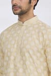 Aryavir Malhotra_Beige Handloom Cottom Printed Floral Kurta Set _at_Aza_Fashions