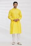 Buy_Aryavir Malhotra_Yellow Handloom Cotton Floral Print Kurta Set_at_Aza_Fashions