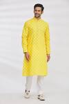 Aryavir Malhotra_Yellow Handloom Cotton Floral Print Kurta Set_Online_at_Aza_Fashions
