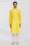 Buy_Aryavir Malhotra_Yellow Handloom Cotton Floral Print Kurta Set_Online_at_Aza_Fashions