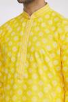 Aryavir Malhotra_Yellow Handloom Cotton Floral Print Kurta Set_at_Aza_Fashions