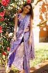 Buy_Riraan Couture_Purple Pure Silk V Neck Saree And Pant Set  _at_Aza_Fashions