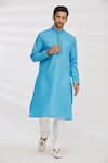 Buy_Arihant Rai Sinha_Blue Handloom Cotton Embroidery Geometric Print Kurta _at_Aza_Fashions