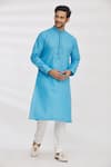 Arihant Rai Sinha_Blue Handloom Cotton Embroidery Geometric Print Kurta _Online_at_Aza_Fashions