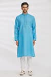 Buy_Arihant Rai Sinha_Blue Handloom Cotton Embroidery Geometric Print Kurta _Online_at_Aza_Fashions