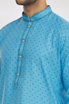 Shop_Arihant Rai Sinha_Blue Handloom Cotton Embroidery Geometric Print Kurta _Online_at_Aza_Fashions