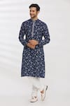 Buy_Aryavir Malhotra_Blue Handloom Cottom Printed Floral Kurta Set _at_Aza_Fashions