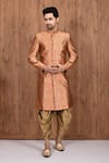 Buy_Aryavir Malhotra_Orange Jacquard Silk Woven Floral Motifs Sherwani Set _at_Aza_Fashions