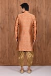 Shop_Aryavir Malhotra_Orange Jacquard Silk Woven Floral Motifs Sherwani Set _at_Aza_Fashions