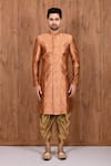 Aryavir Malhotra_Orange Jacquard Silk Woven Floral Motifs Sherwani Set _Online_at_Aza_Fashions