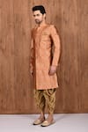 Buy_Aryavir Malhotra_Orange Jacquard Silk Woven Floral Motifs Sherwani Set _Online_at_Aza_Fashions